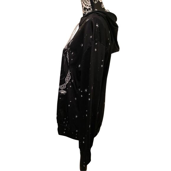 FancyQube Black Cat Hoodie Moon Pentagram Goth Gothic Punk Grunge Witch Occult - Picture 5 of 13